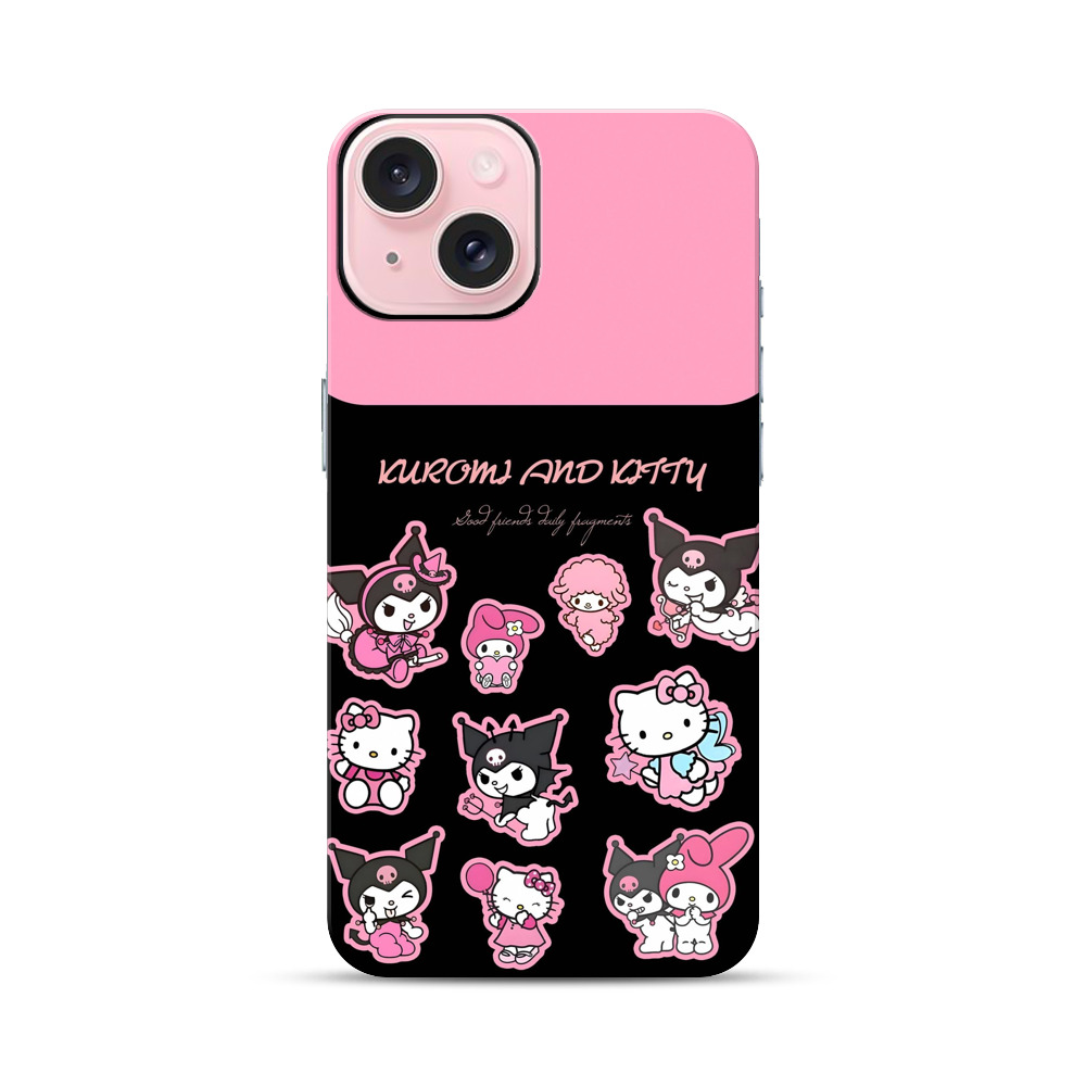 クロミとキティのキャラ iPhone 15オリジナル耐衝撃ケース