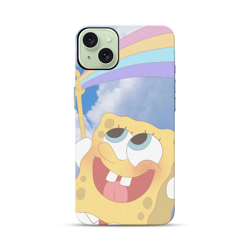 空に手を伸ばすスポンジボブ iPhone 15 Plusオリジナル耐衝撃ケース
