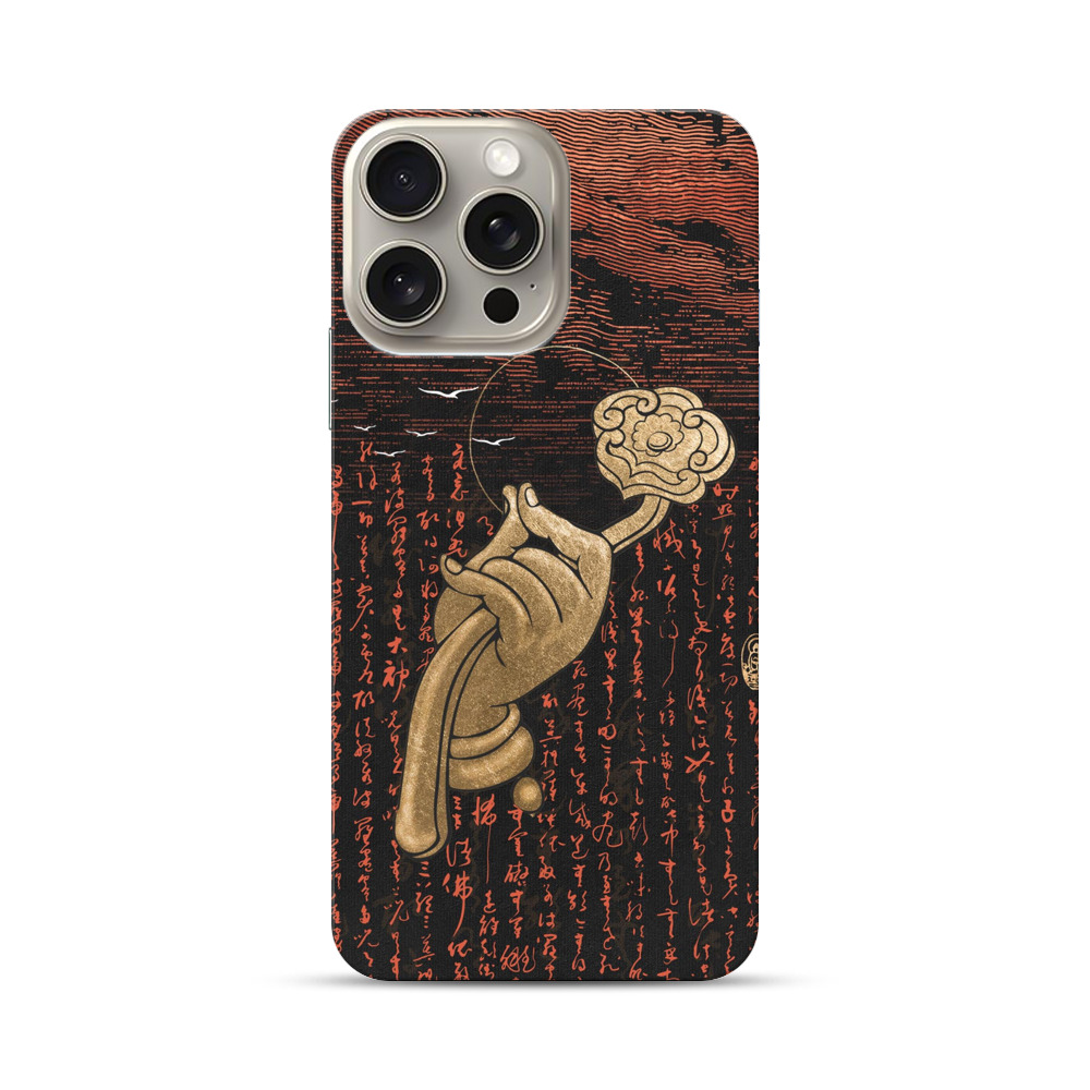 和風手と花の浮世絵 iPhone 15 Pro Maxオリジナルハードケース