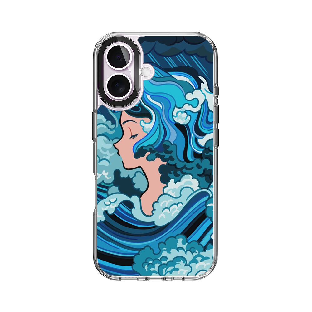 雨と波の女性のイラスト iPhone 17オリジナルケース