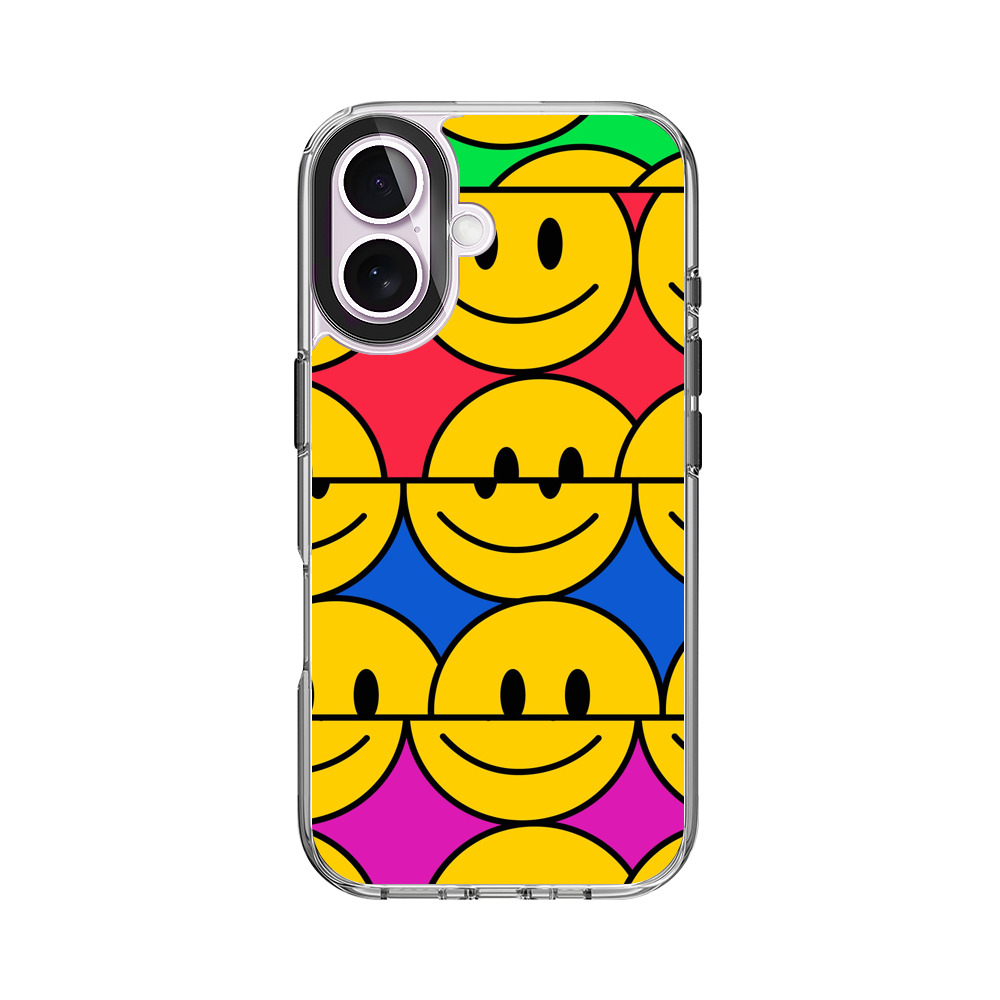 カラフルなスマイリーフェイスパターン iPhone 17オリジナルケース