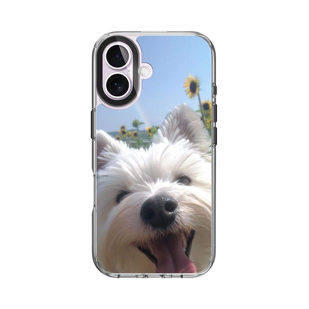 白い犬とひまわりと虹 iPhone 17オリジナルケース