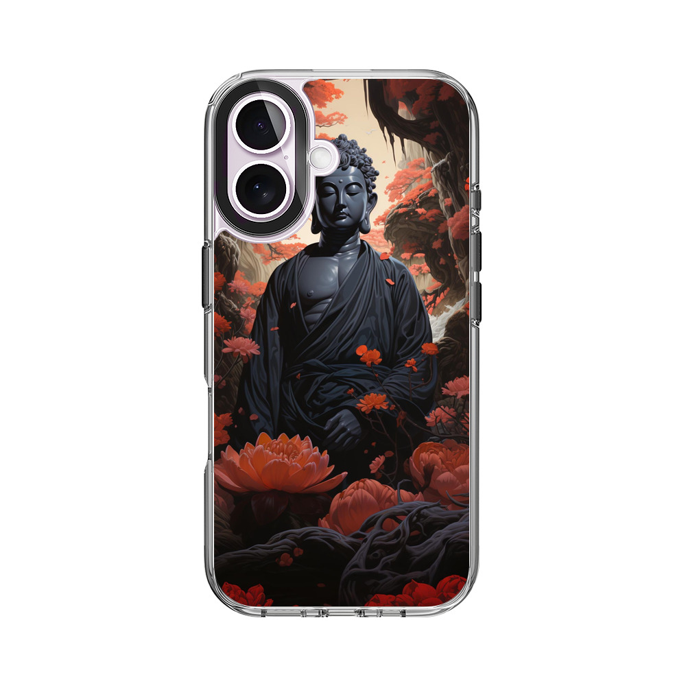黒い仏像と赤い花 iPhone 17オリジナルケース