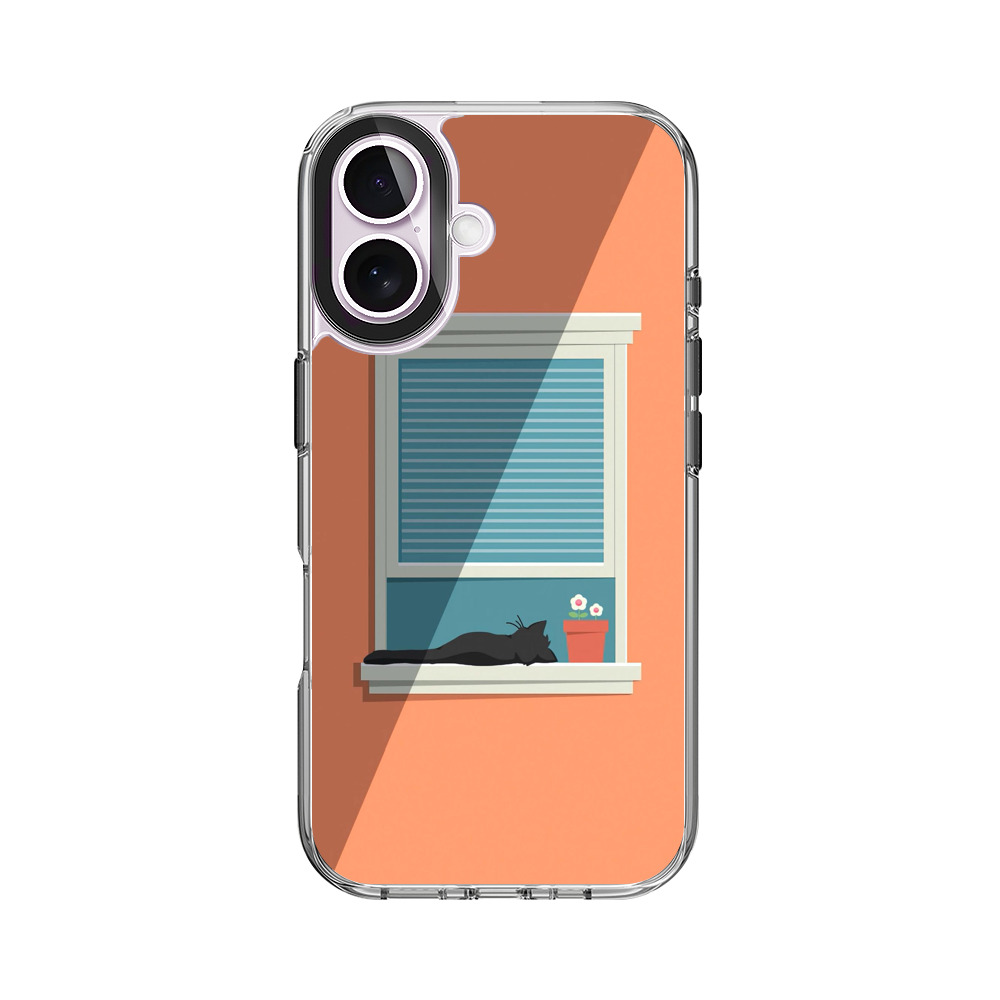 窓辺の黒猫と花 iPhone 17オリジナルケース