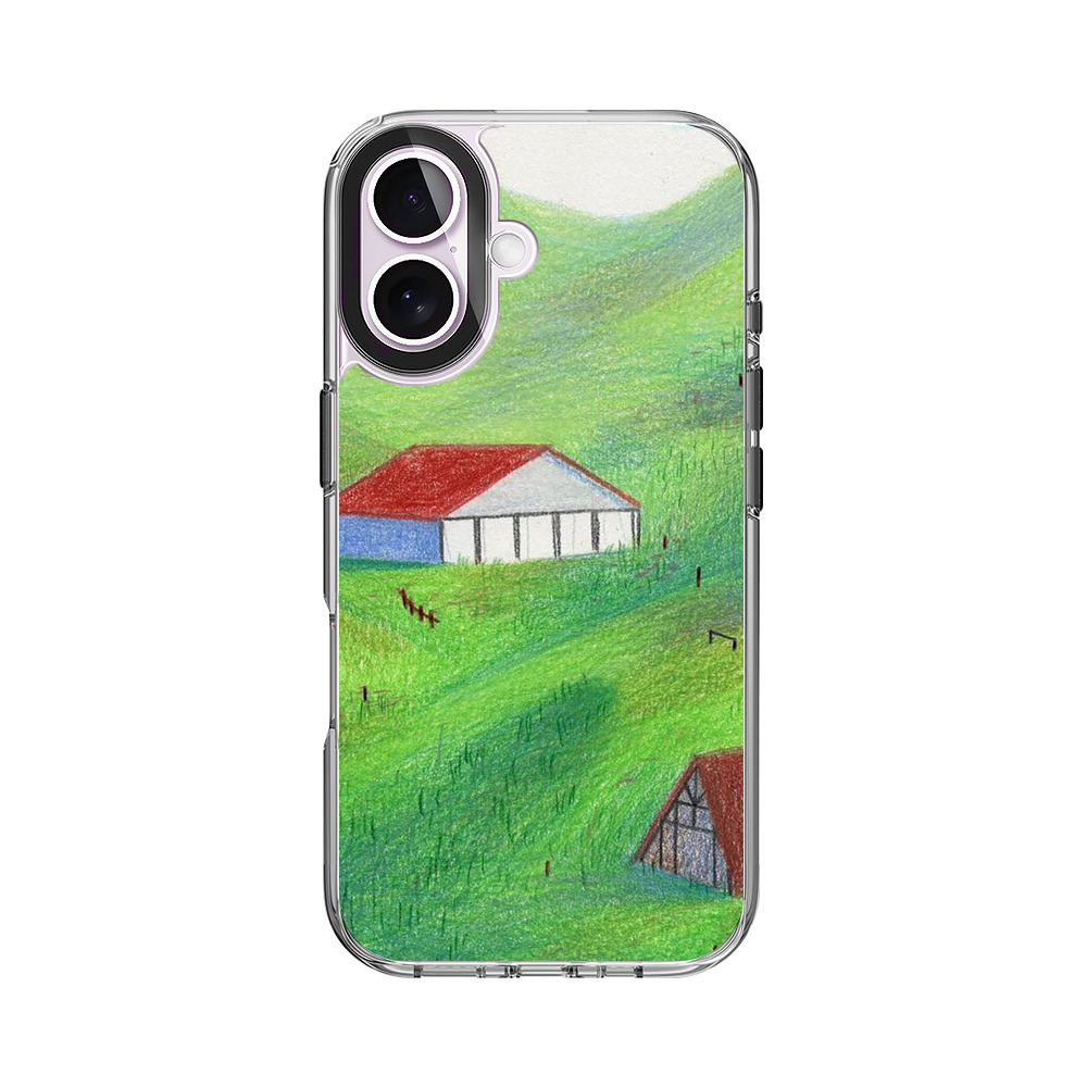 緑の丘と家々の風景 iPhone 17オリジナルケース