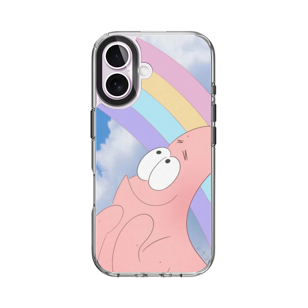 虹と見上げるピンクキャラ iPhone 17オリジナルケース