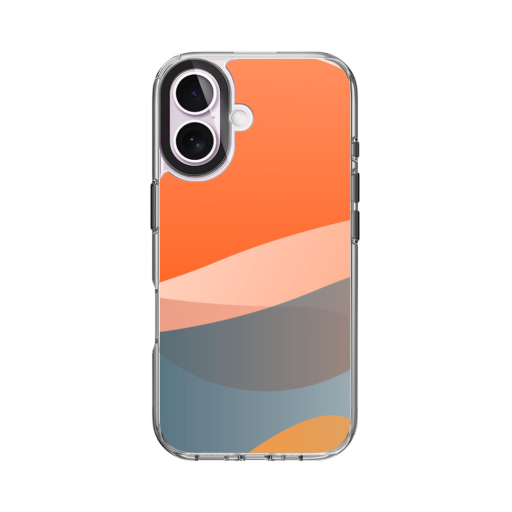 オレンジ青の曲線アート iPhone 17オリジナルケース