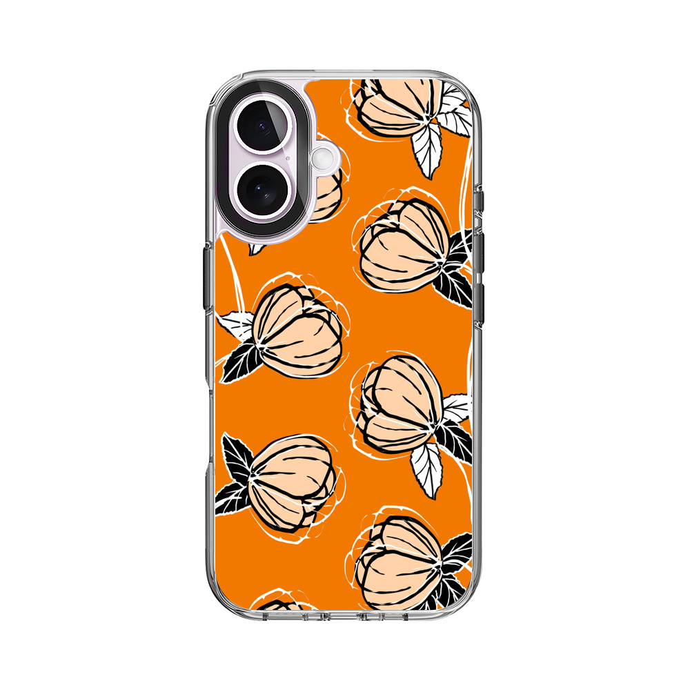 オレンジ色の花柄パターン iPhone 17オリジナルケース