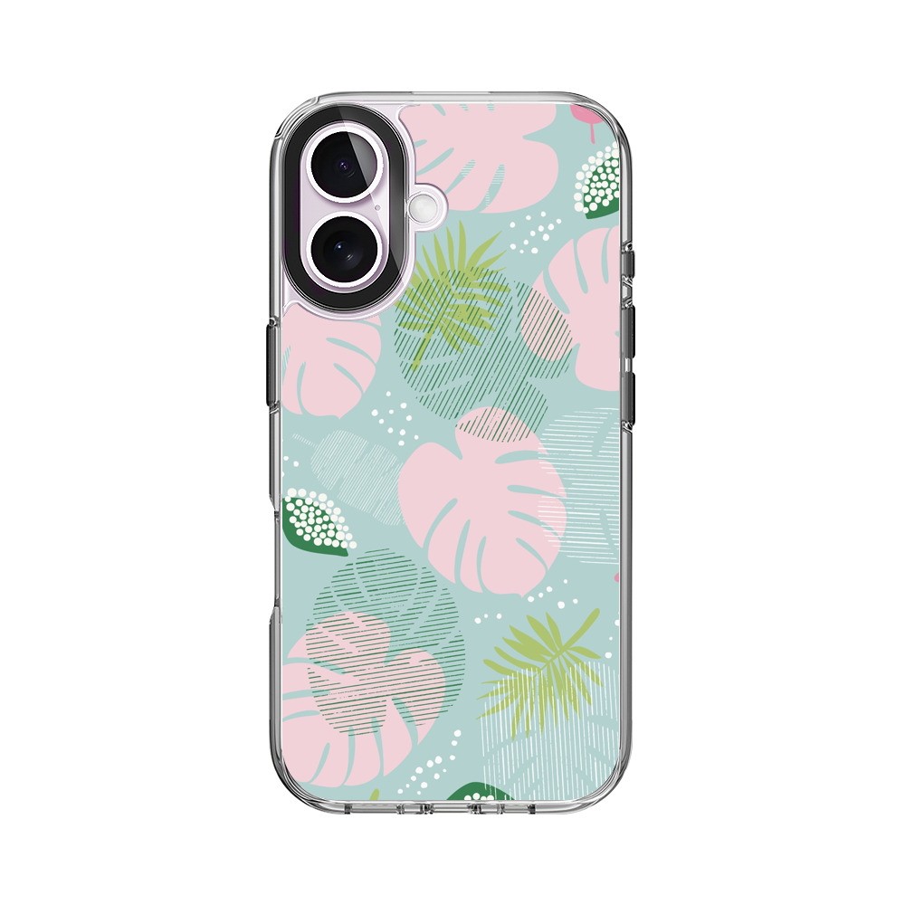 ピンクのモンステラとトロピカルリーフパターン iPhone 17オリジナルケース