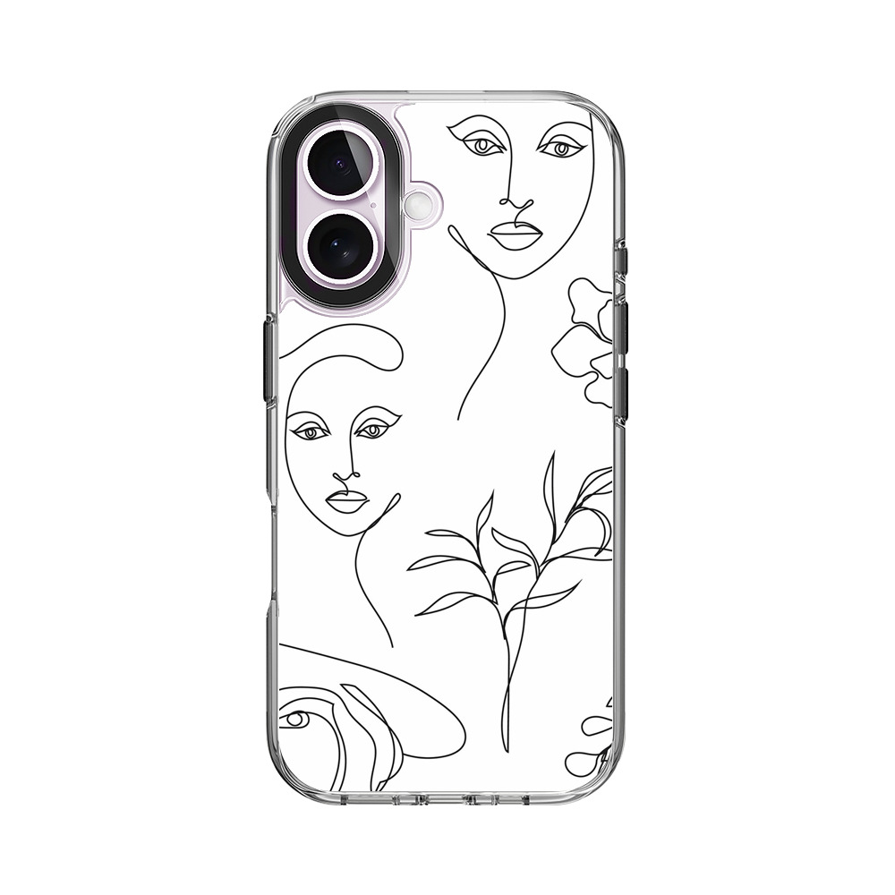シンプルな線描画の女性と植物 iPhone 17オリジナルケース