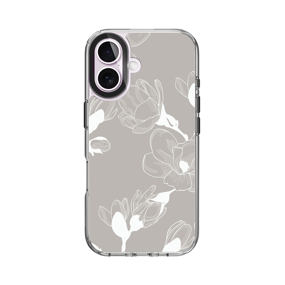 白い線画の花柄パターン iPhone 17オリジナルケース