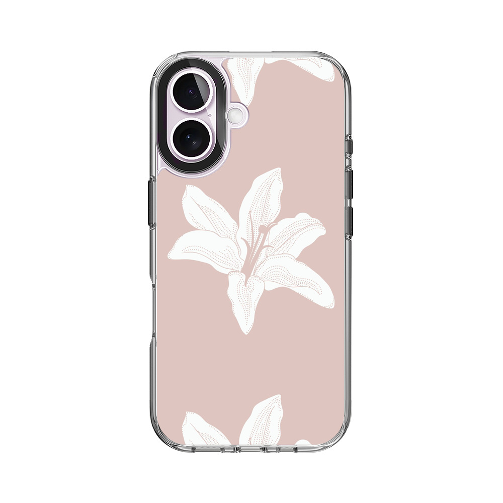 白いユリの花柄パターン iPhone 17オリジナルケース