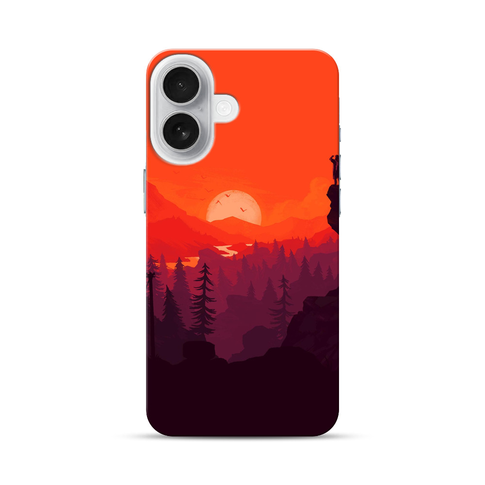 赤い夕日の登山シルエット iPhone 17オリジナルハードケース