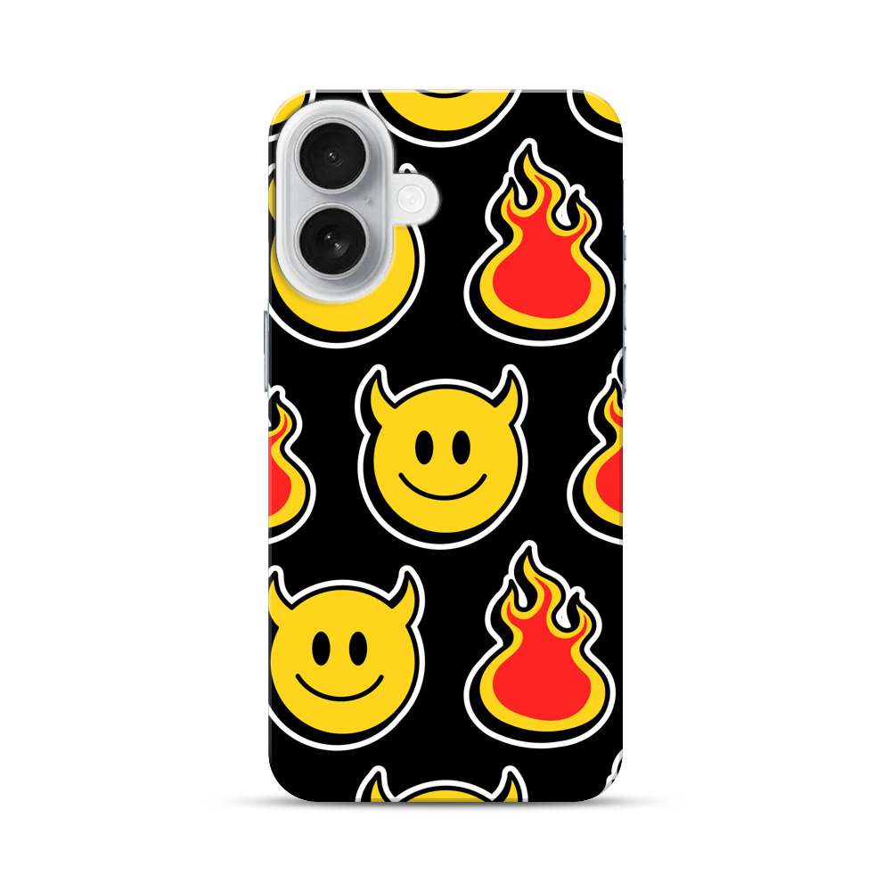 悪魔のスマイルと炎のパターン iPhone 17オリジナルハードケース