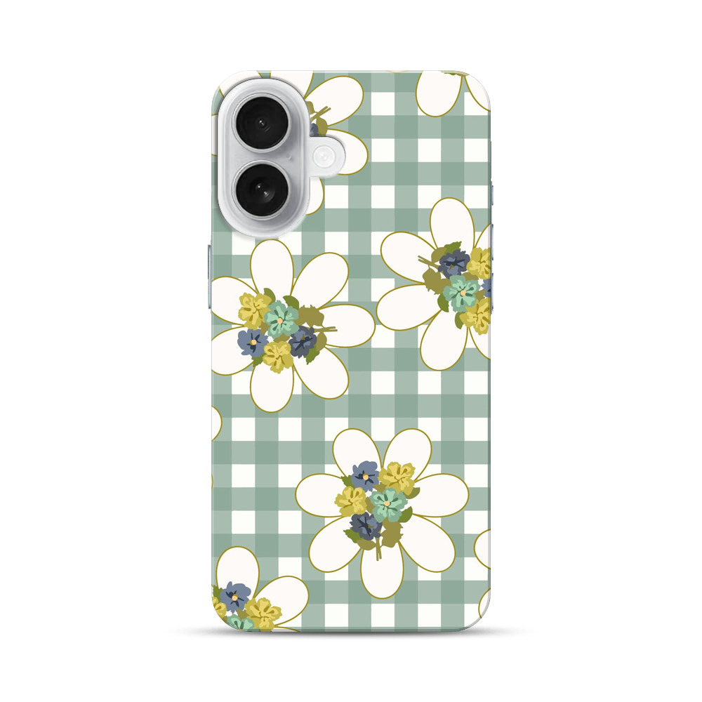 チェック柄と花のパターン iPhone 17オリジナルハードケース