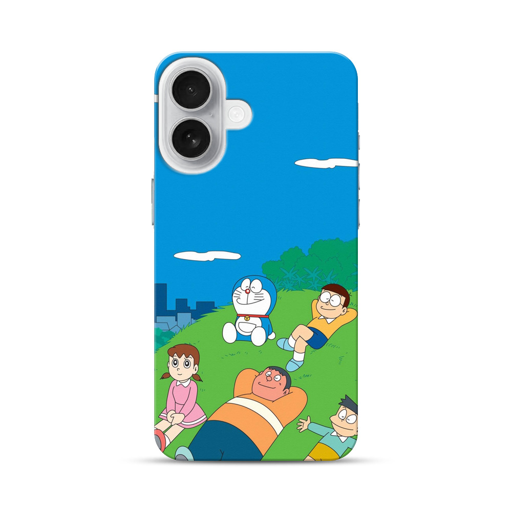 青空の草原でくつろぐドラえもん iPhone 17オリジナルハードケース