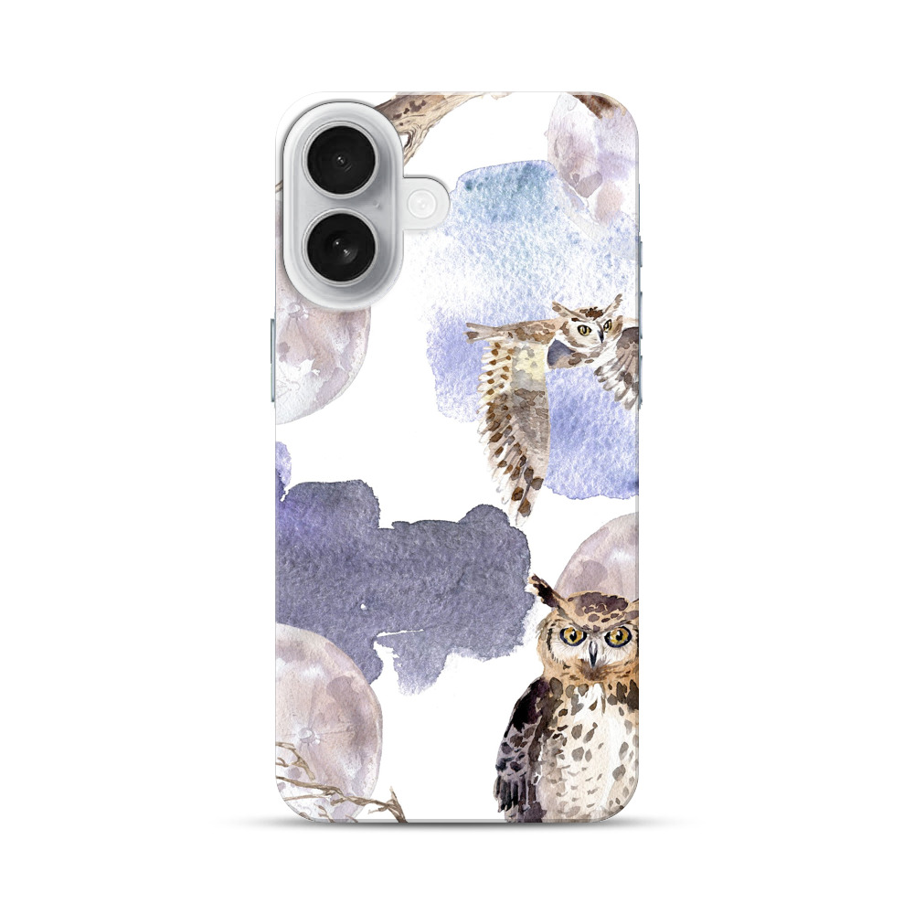 フクロウと月の水彩画 owls フクロウと月の水彩画 owls