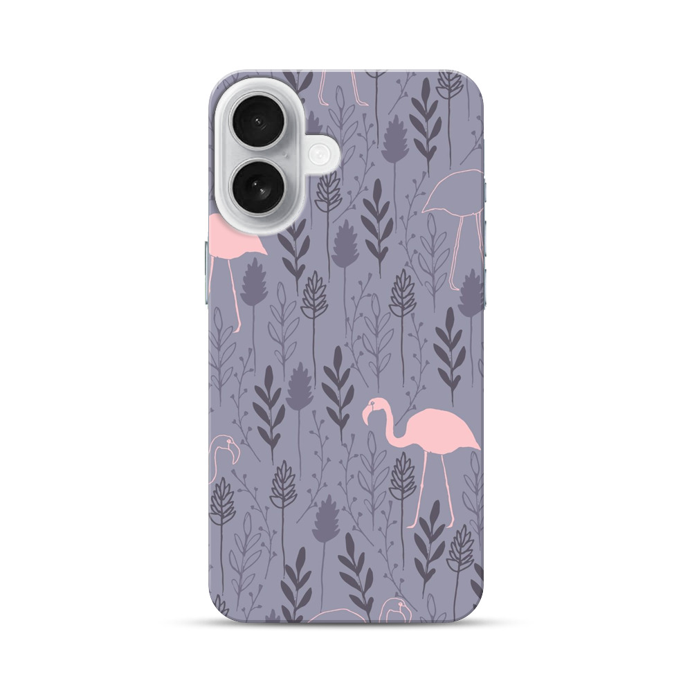 フラミンゴと植物のパターン iPhone 17オリジナルハードケース