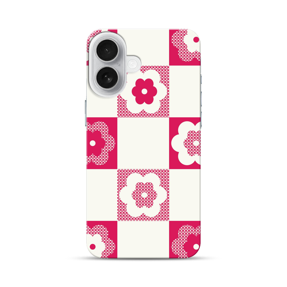 市松模様の花柄パターン iPhone 17オリジナルハードケース