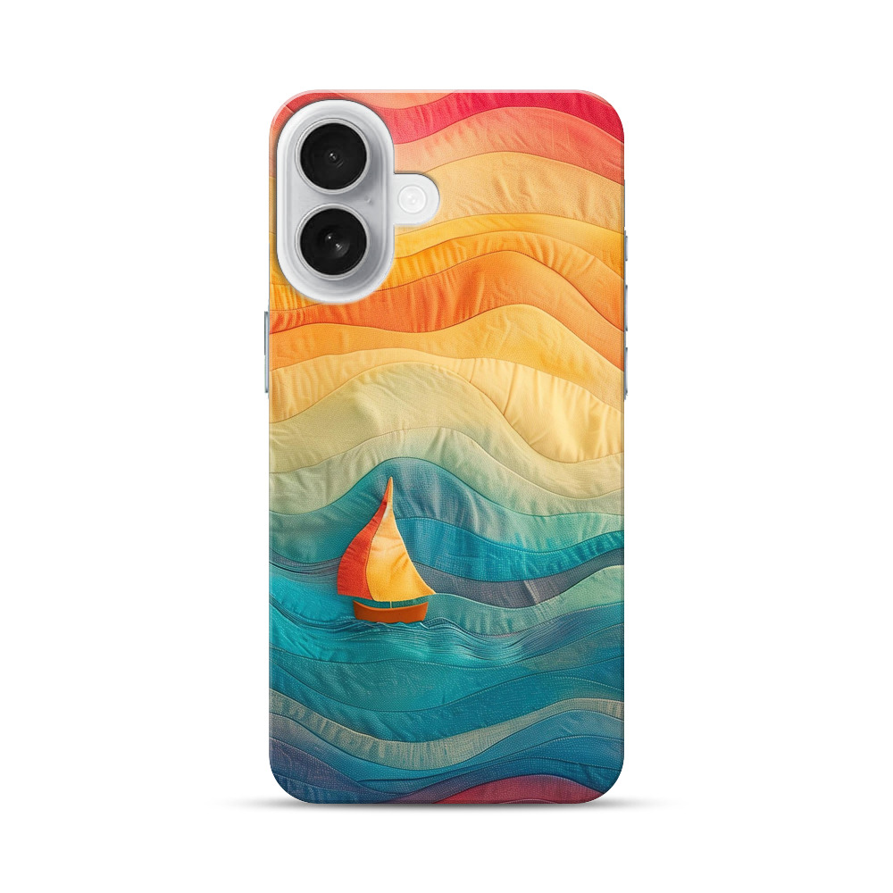 カラフル波とヨットデザイン iPhone 17オリジナルハードケース
