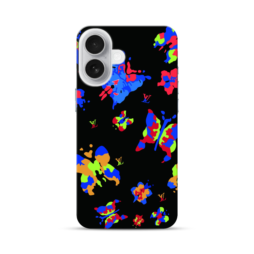 カラフルな蝶と花の抽象画 iPhone 17オリジナルハードケース