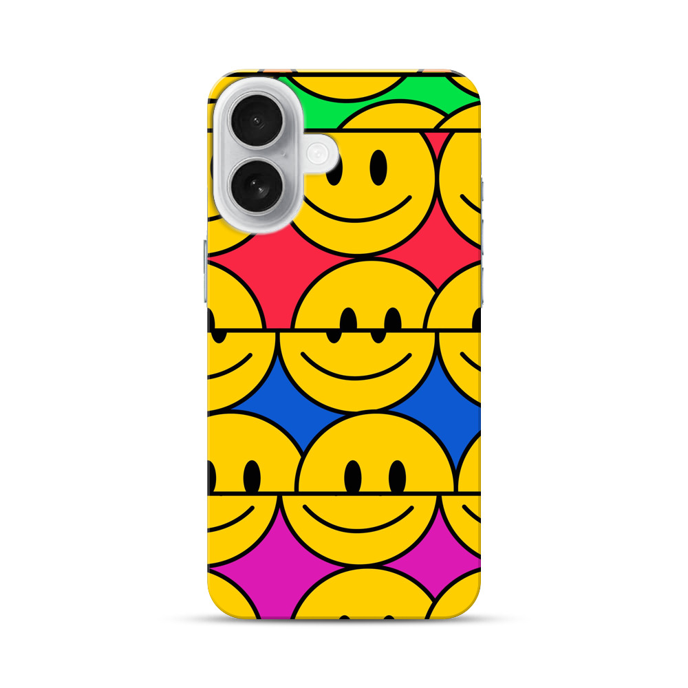 カラフルなスマイリーフェイスパターン iPhone 17オリジナルハードケース