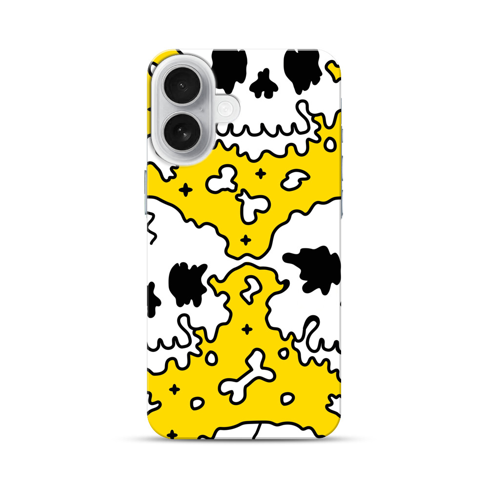 黄色の背景のスカルパターン iPhone 17オリジナルハードケース