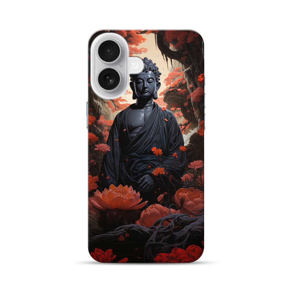 黒い仏像と赤い花 iPhone 17オリジナルハードケース