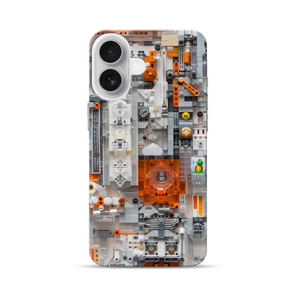 レゴのオレンジ白モザイク iPhone 17オリジナルハードケース