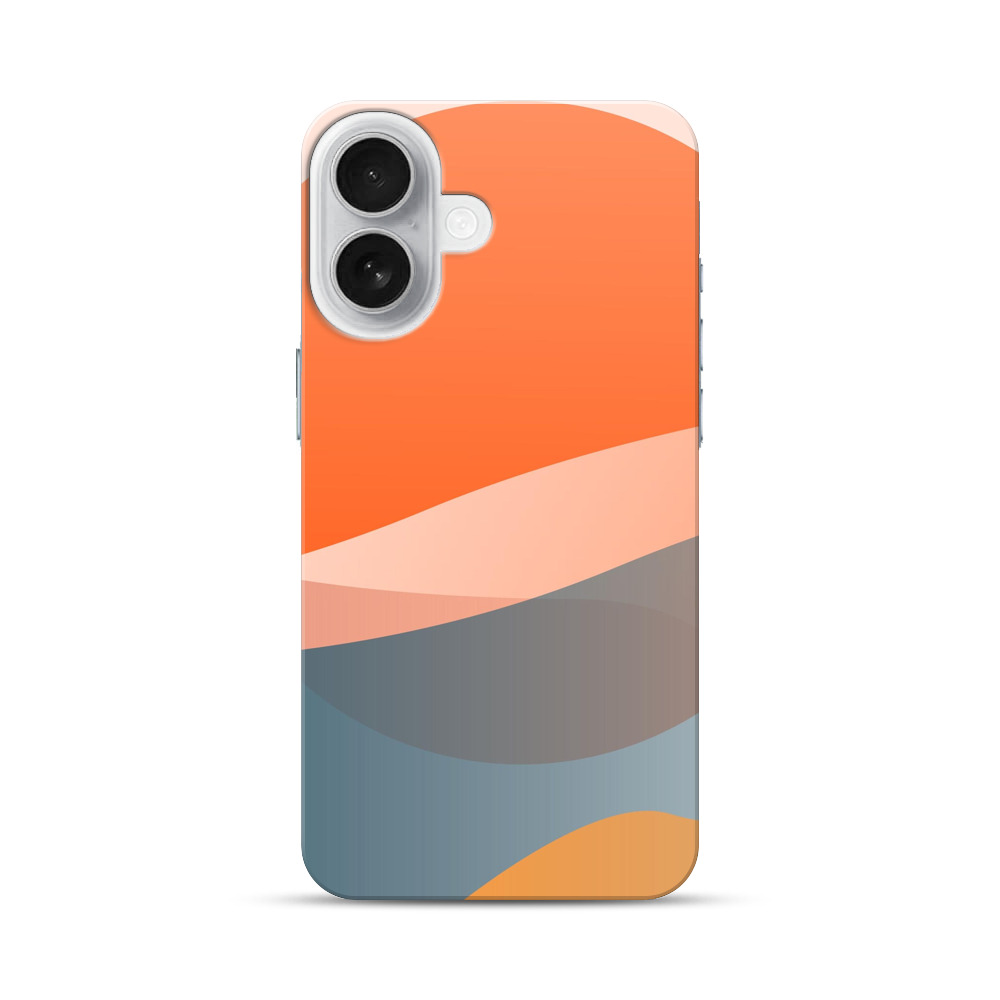 オレンジ青の曲線アート iPhone 17オリジナルハードケース