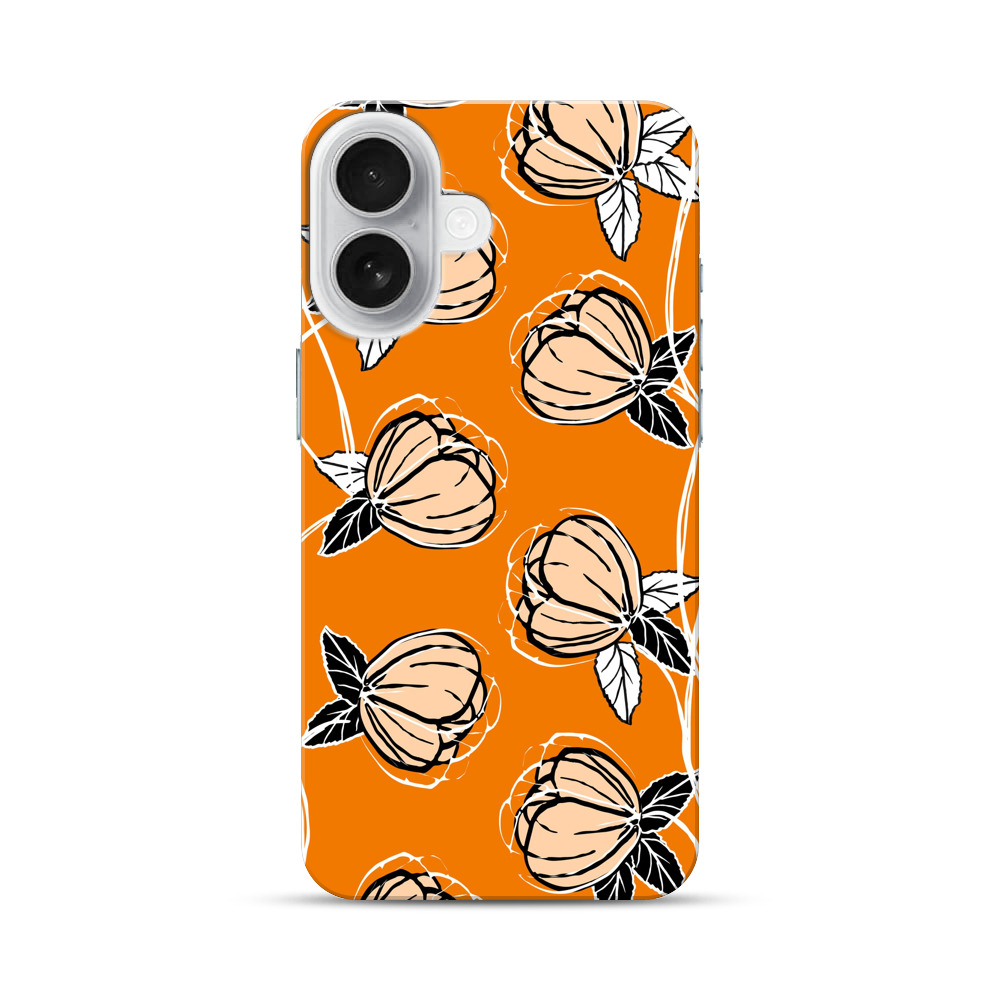 オレンジ色の花柄パターン iPhone 17オリジナルハードケース