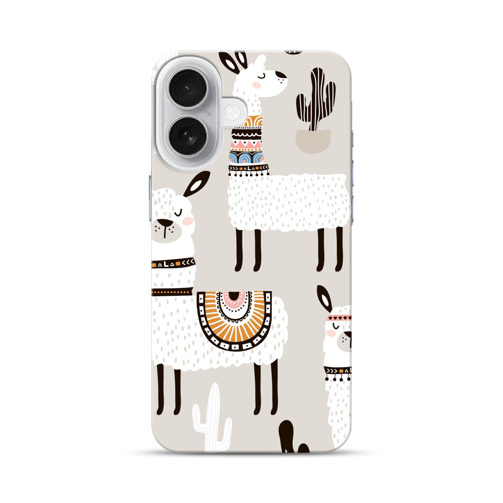 ラマとサボテンの模様 iPhone 17オリジナルハードケース