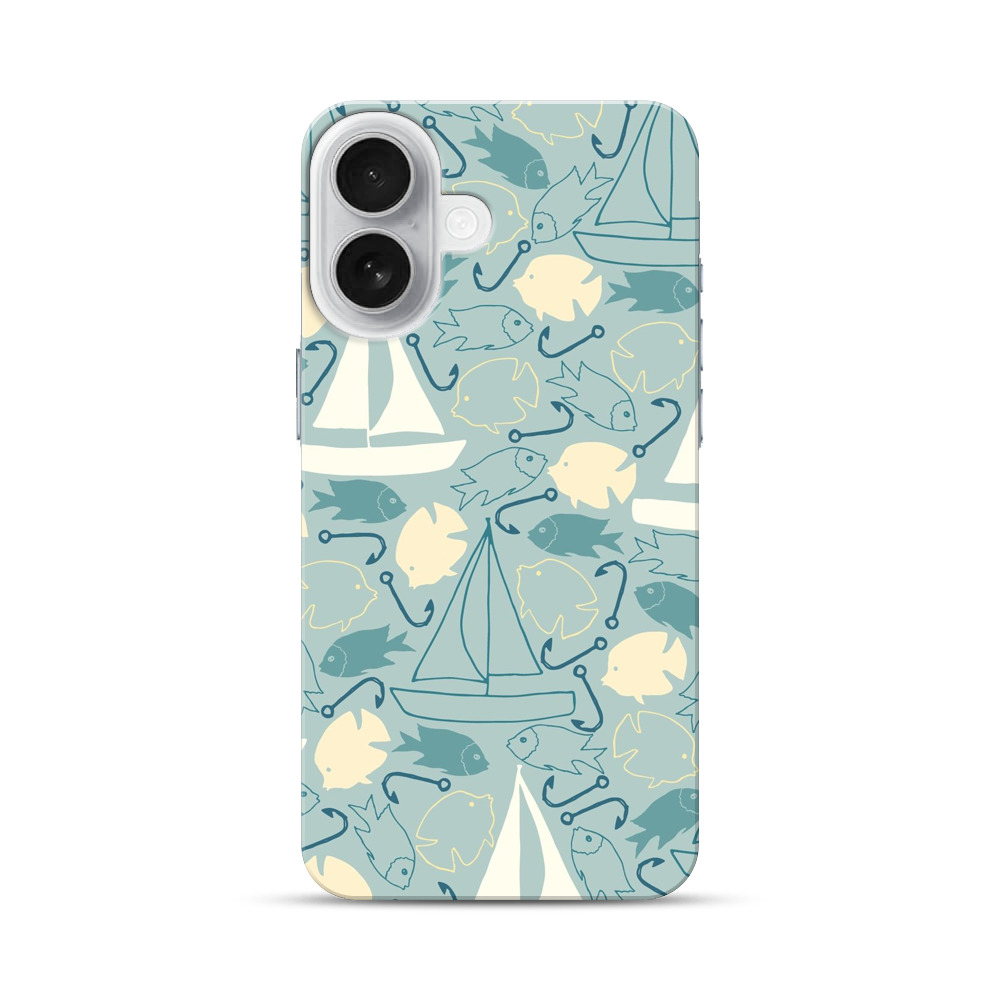 魚とヨットのパターン iPhone 17オリジナルハードケース