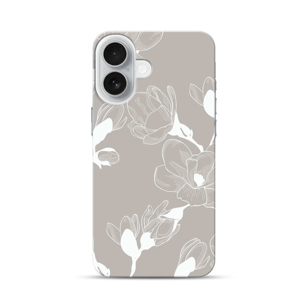 白い線画の花柄パターン iPhone 17オリジナルハードケース