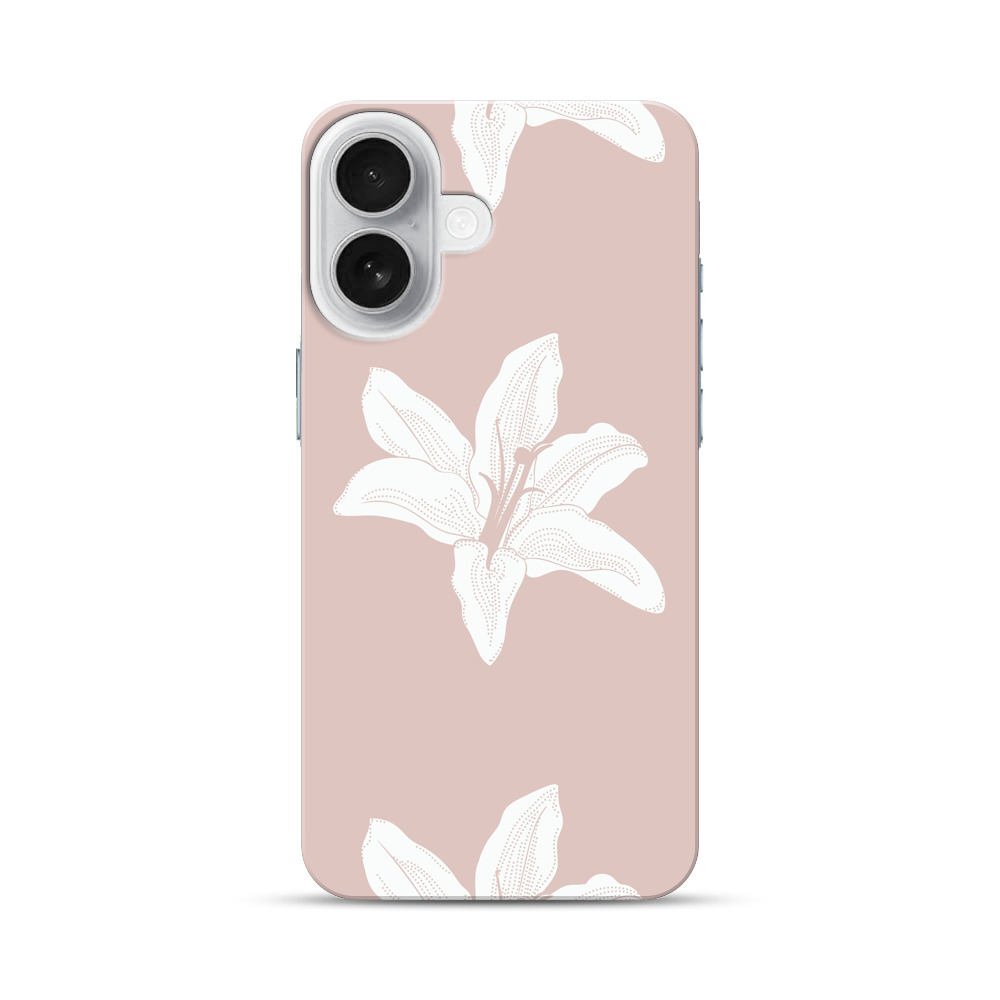 白いユリの花柄パターン iPhone 17オリジナルハードケース