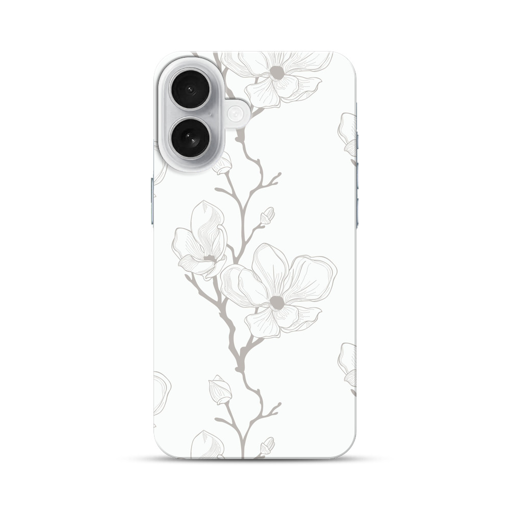 白黒のマグノリアの花の模様 iPhone 17オリジナルハードケース