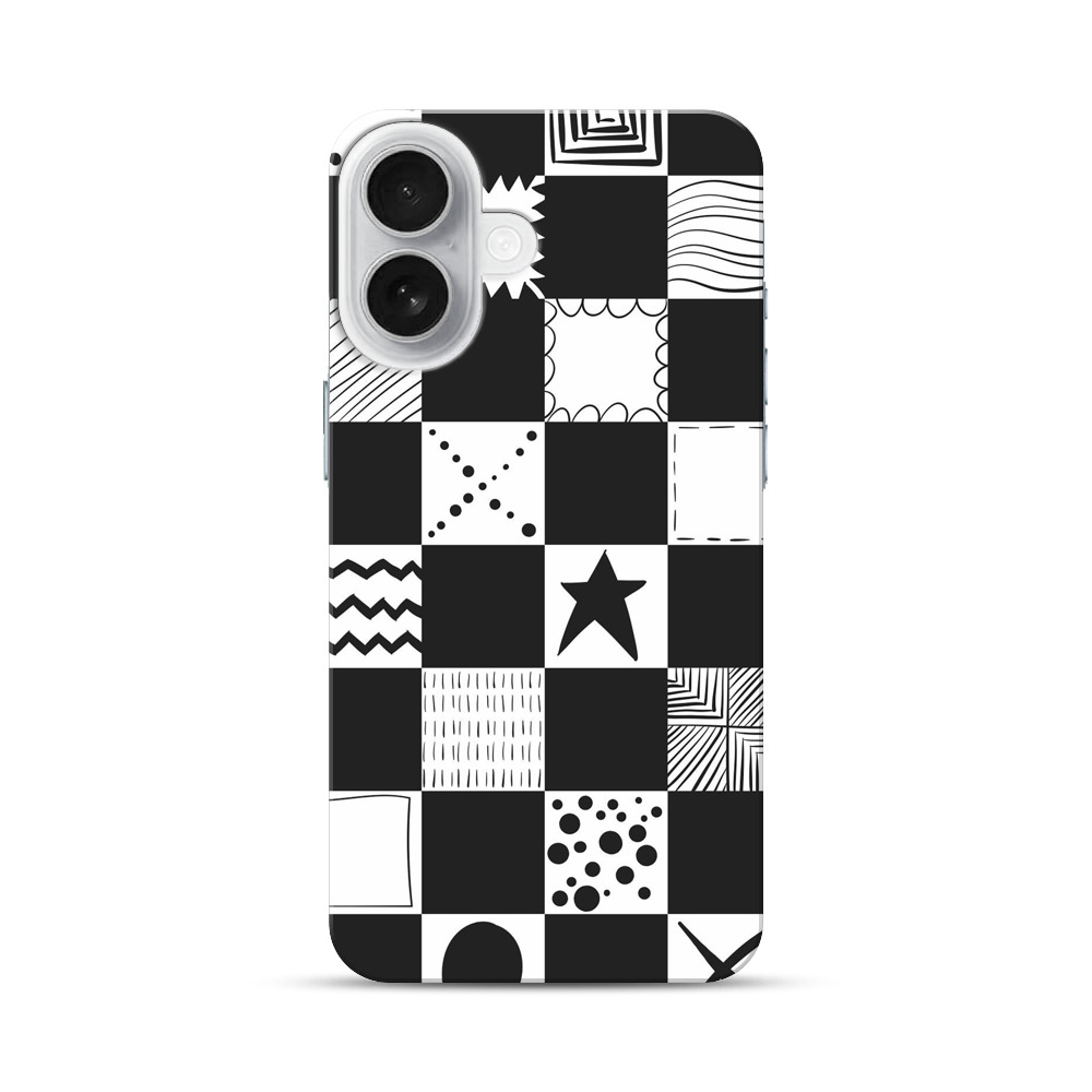 白黒パターンモザイク iPhone 17オリジナルハードケース