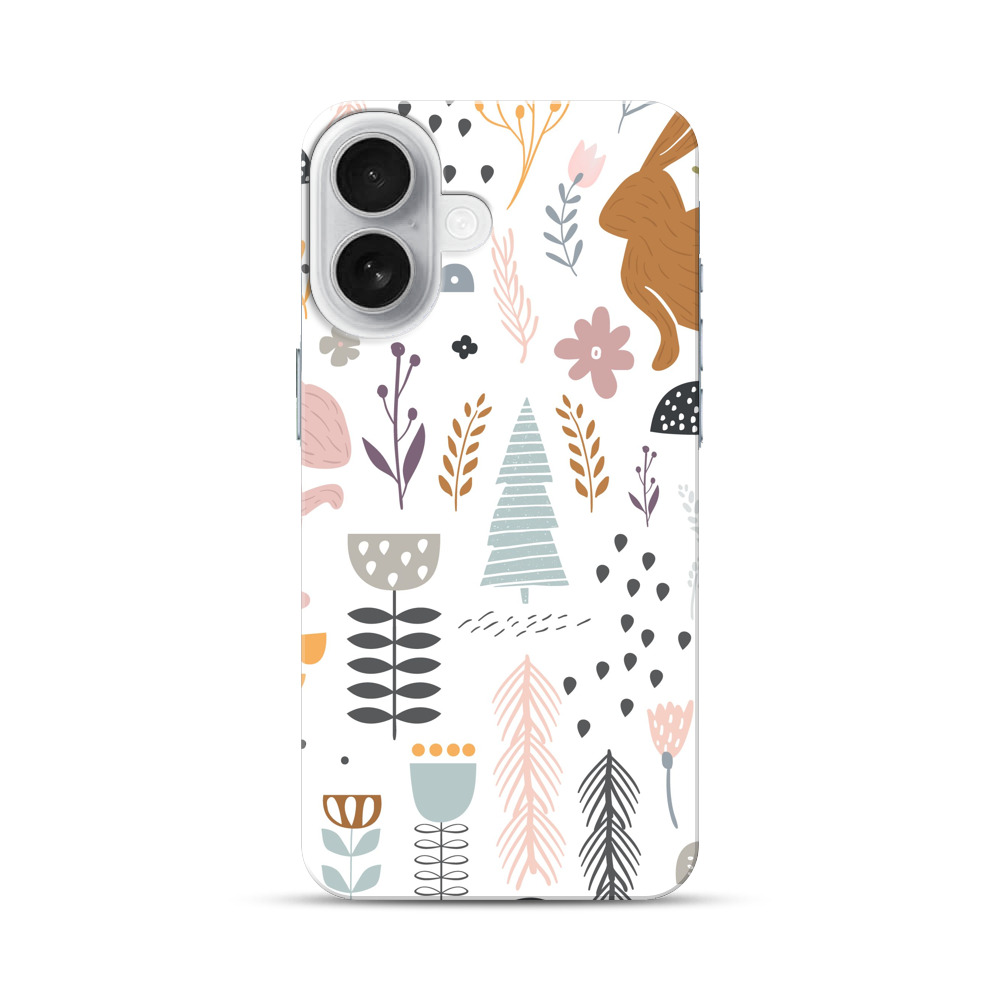 ウサギと植物のパターン iPhone 17オリジナルハードケース