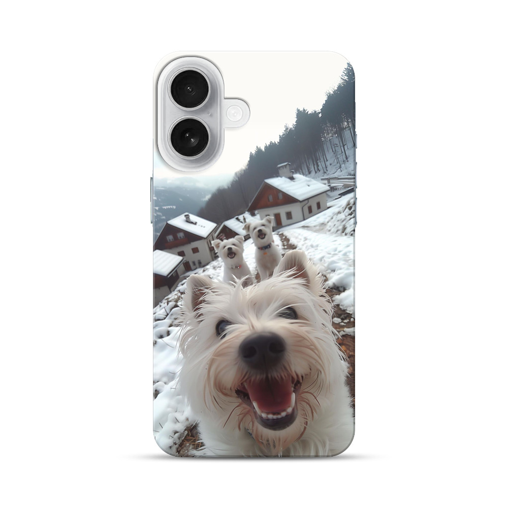 雪景色の白い犬たち iPhone 17オリジナルハードケース
