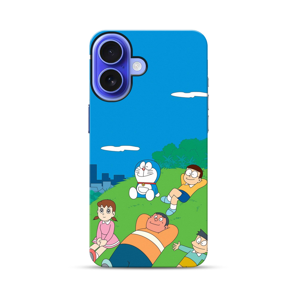 青空の草原でくつろぐドラえもん iPhone 17オリジナル耐衝撃ケース