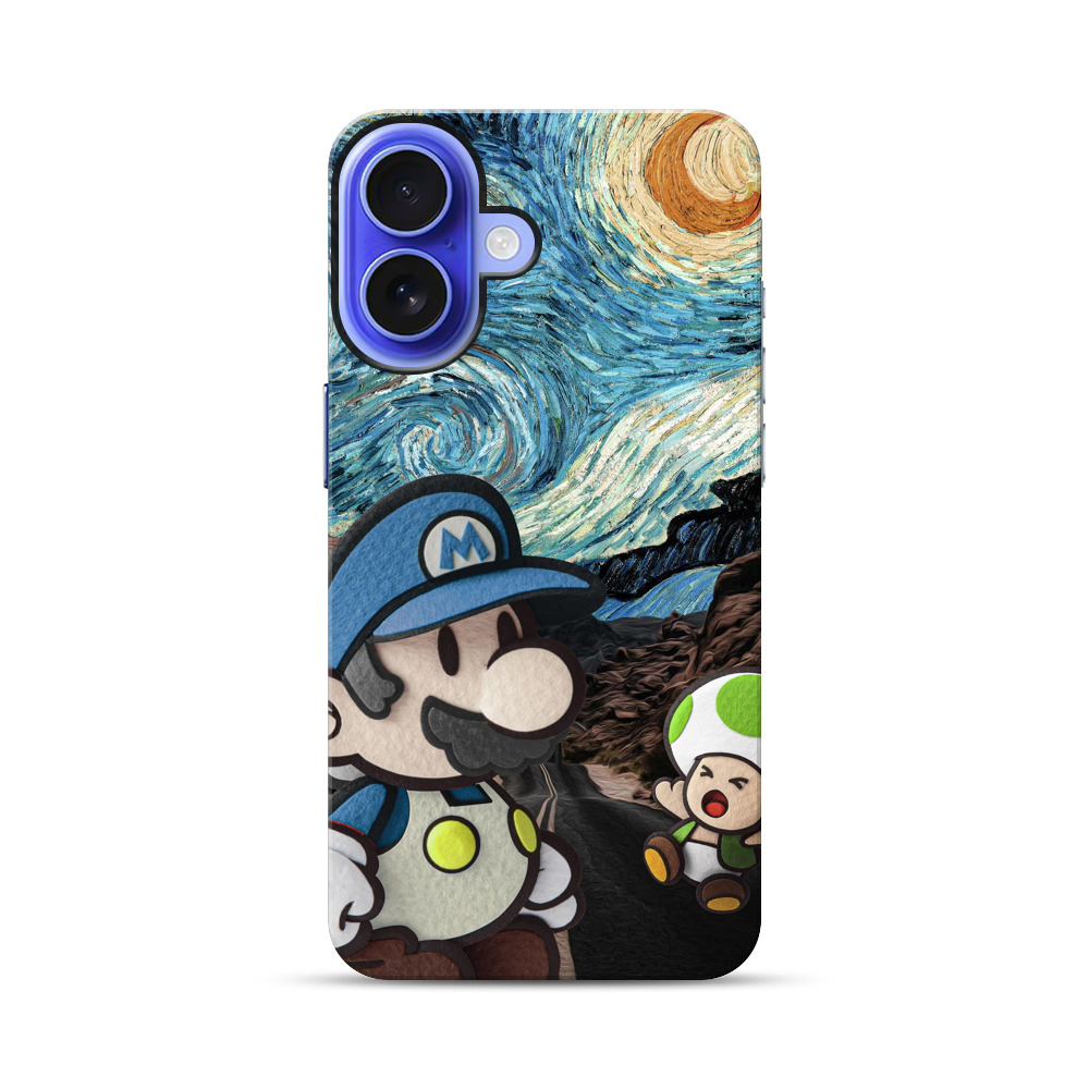 星月夜のマリオとキノピオ iPhone 17オリジナル耐衝撃ケース