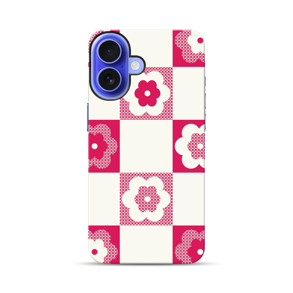 市松模様の花柄パターン iPhone 17オリジナル耐衝撃ケース