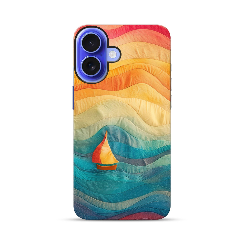 カラフル波とヨットデザイン iPhone 17オリジナル耐衝撃ケース