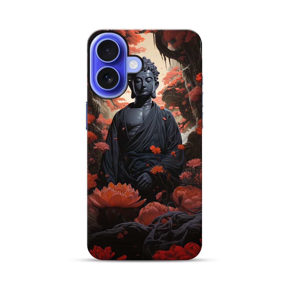 黒い仏像と赤い花 iPhone 17オリジナル耐衝撃ケース