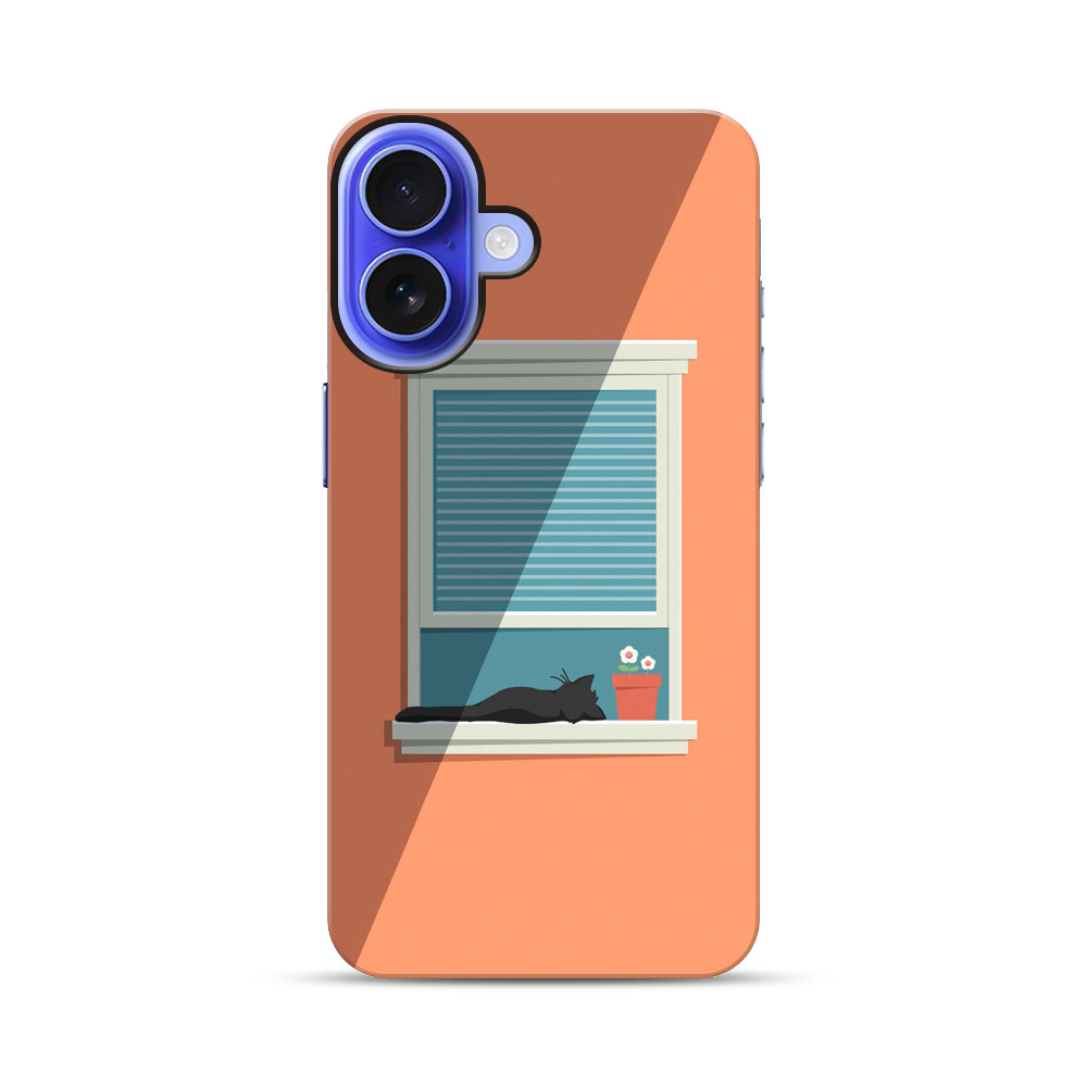 窓辺の黒猫と花 iPhone 17オリジナル耐衝撃ケース