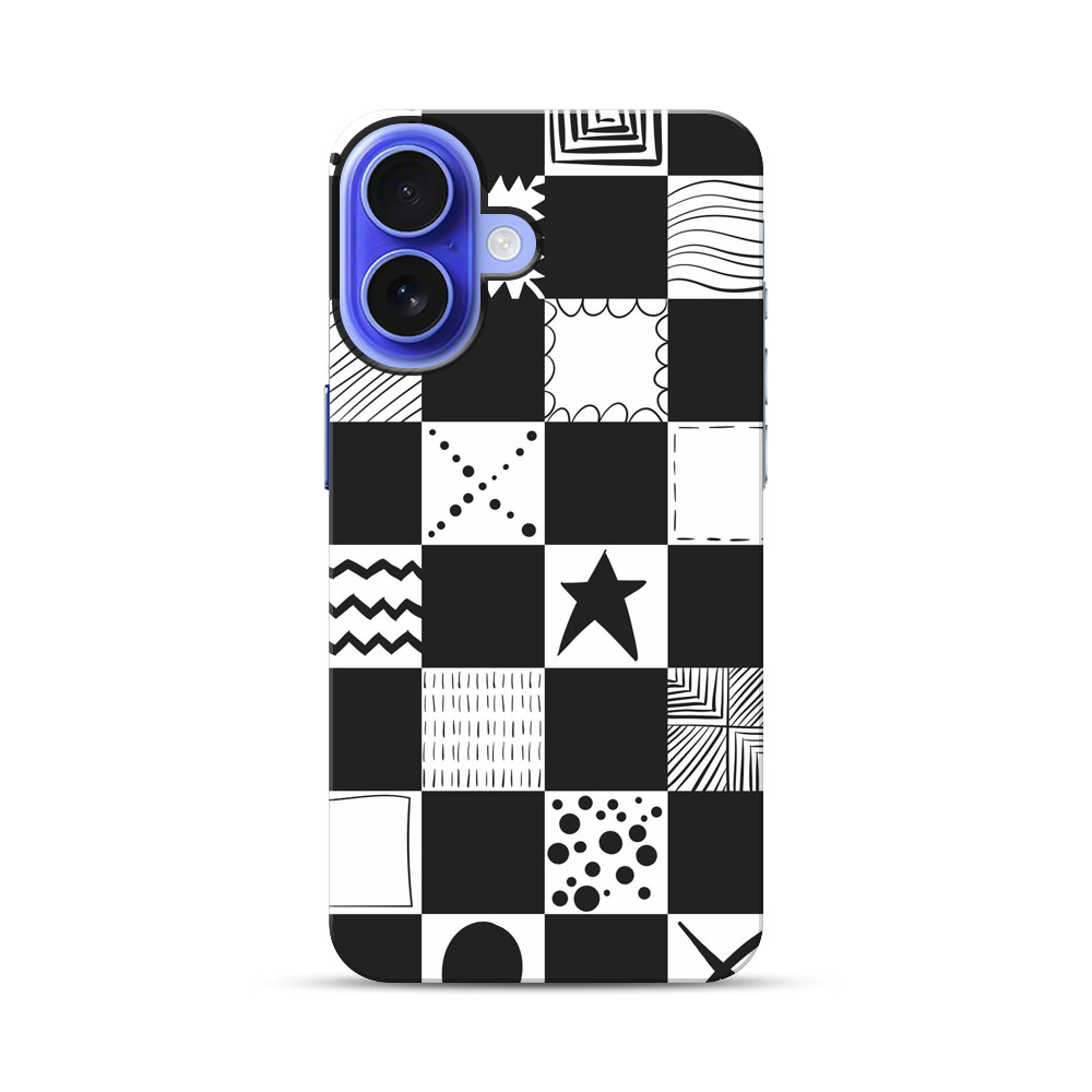 白黒パターンモザイク iPhone 17オリジナル耐衝撃ケース