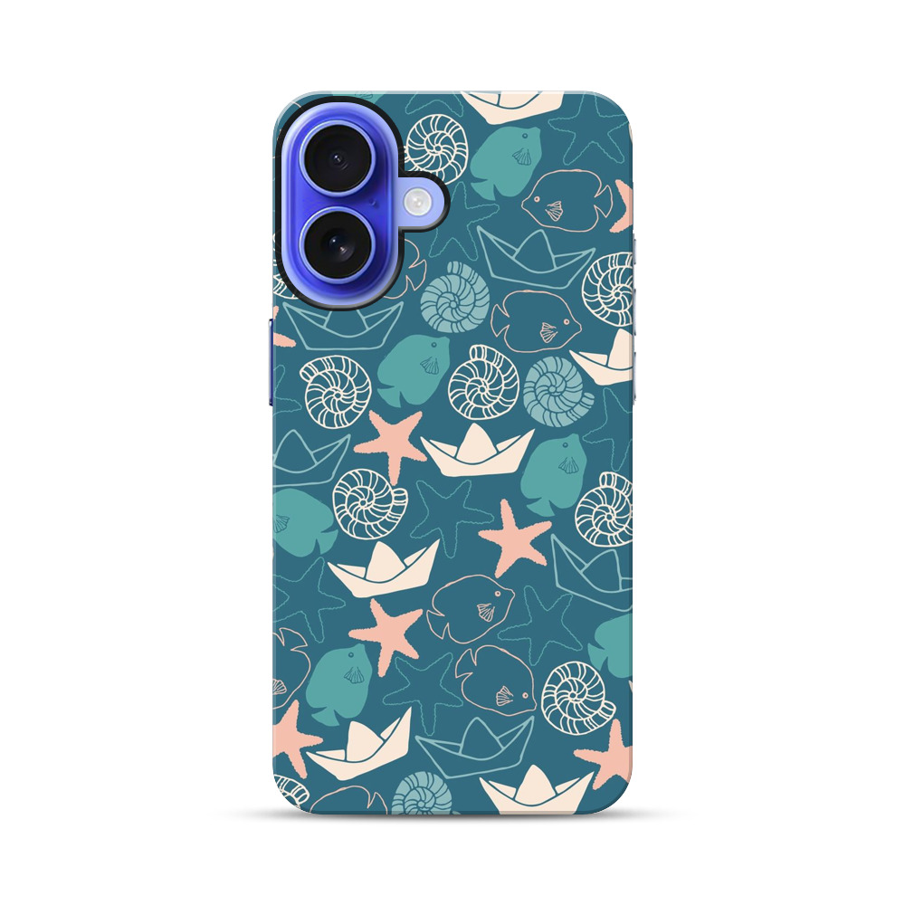 海の生き物と紙船のパターン iPhone 17オリジナル耐衝撃ケース