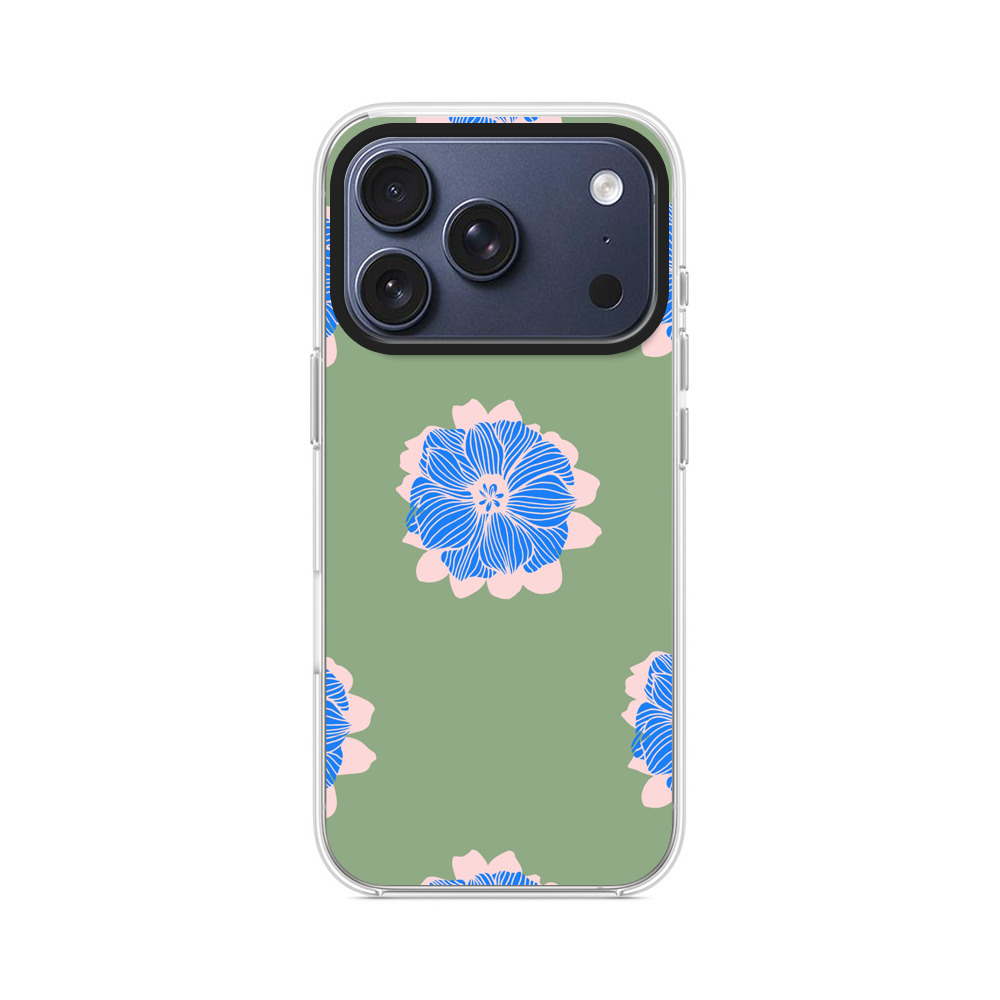 青い花のパターン iPhone 17 Proオリジナルケース