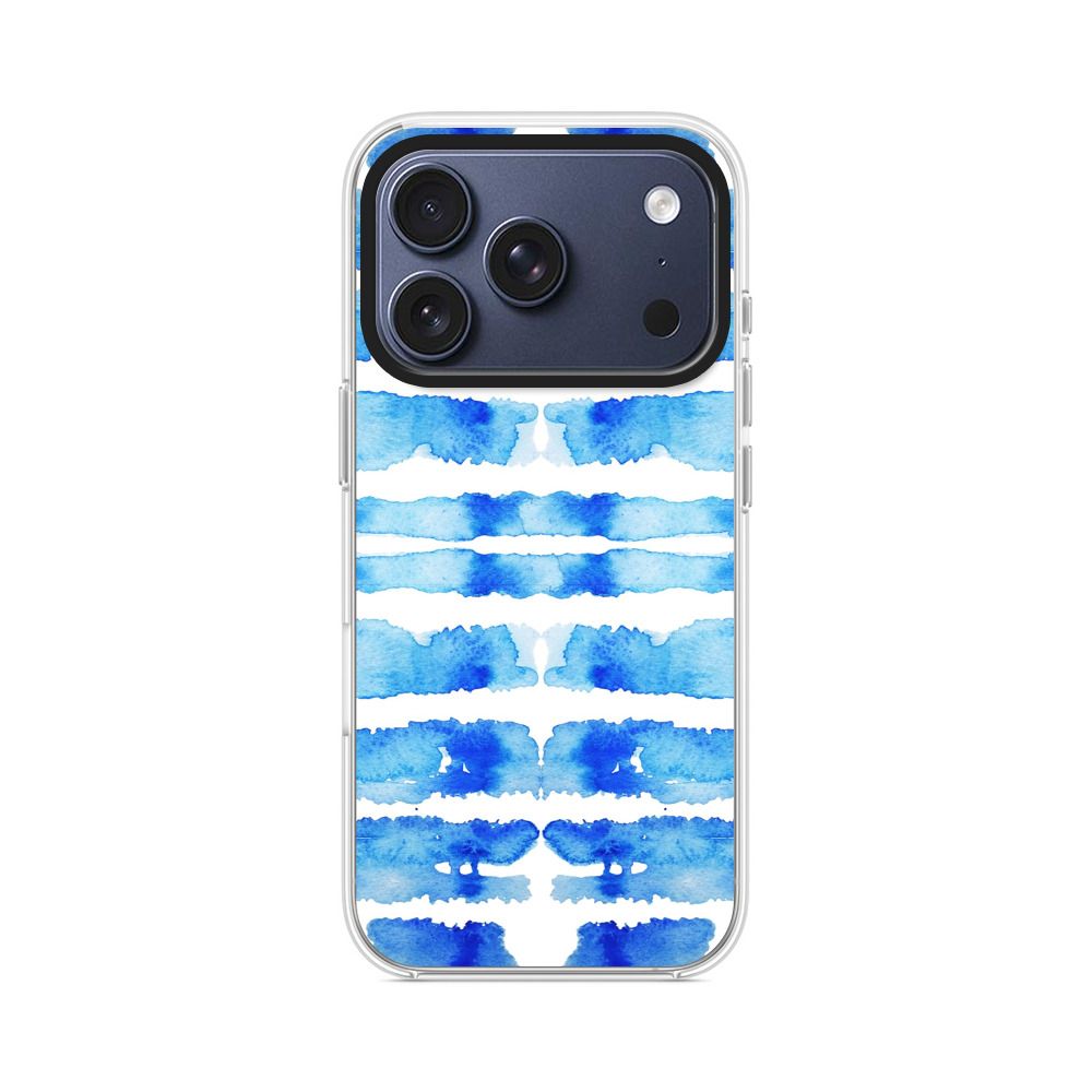 青い水彩のストライプ iPhone 17 Proオリジナルケース