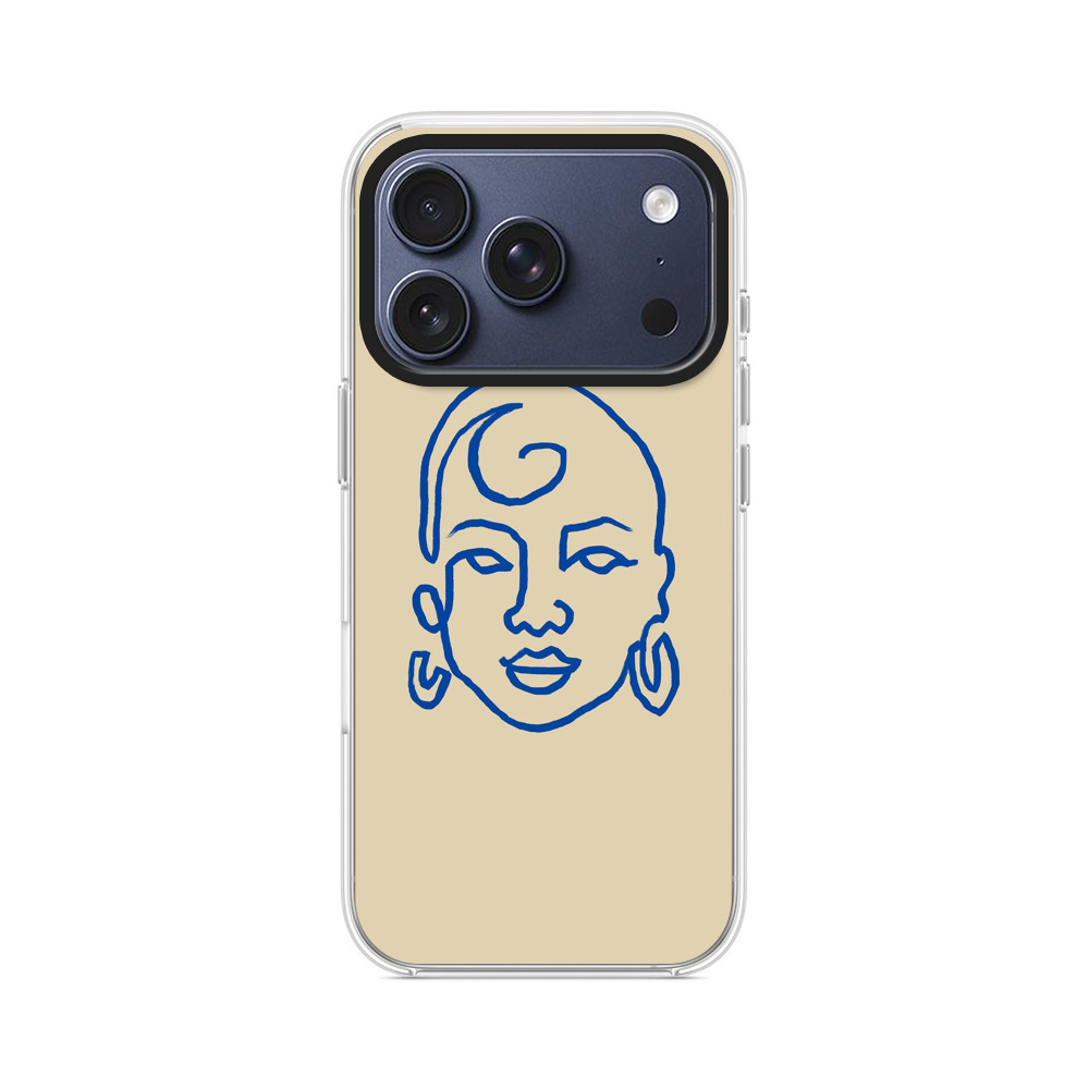 青い線で描かれた顔 iPhone 17 Proオリジナルケース